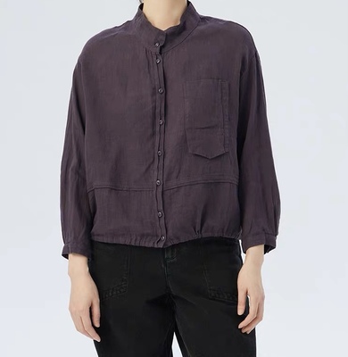 斯琴2023专柜正品女亚麻紫色立领单排扣落肩宽松衬衫 BCCS01307