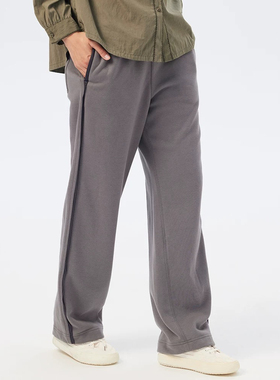 斯琴2024秋专柜正品灰色松紧腰撞色宽松直筒休闲裤长裤BDQK00925