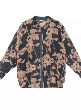 斯琴2024夏专柜正品代女苎麻印花宽松衬衫衬衣薄款上衣BDCS055150