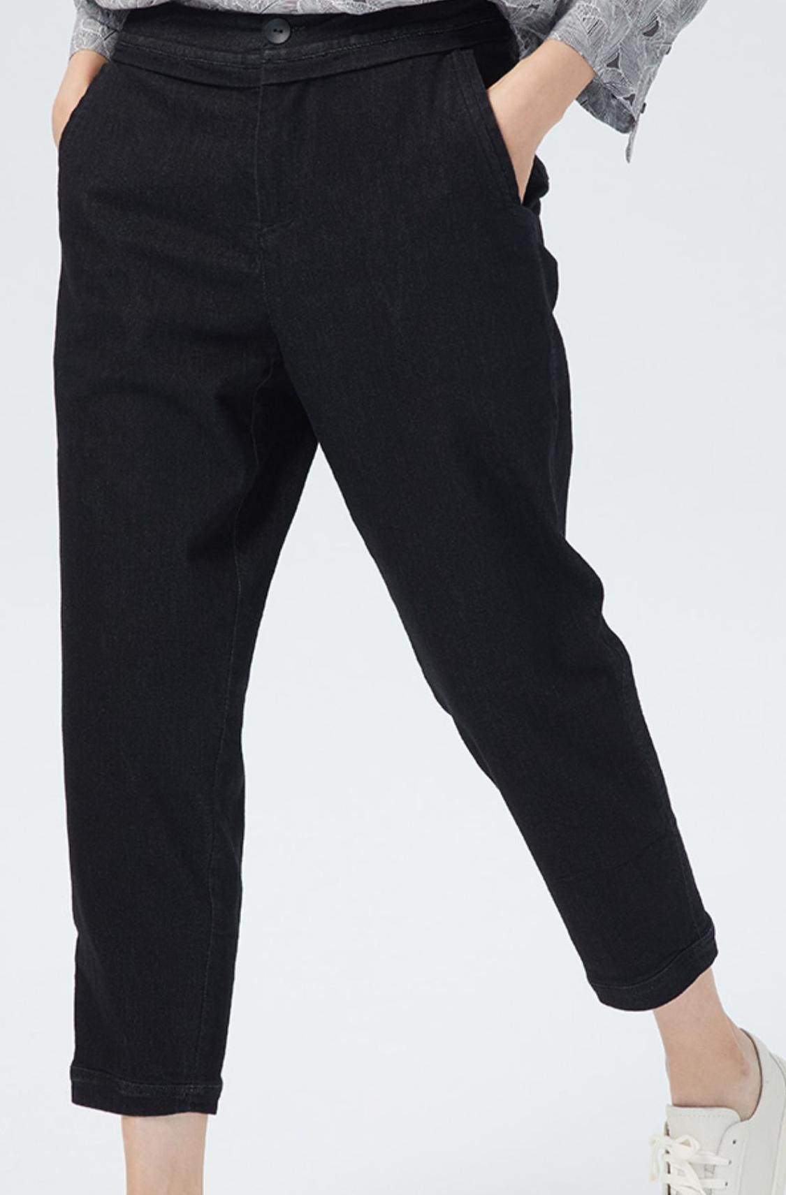 斯琴秋冬女棉质微弹黑色九分小脚牛仔裤ckq2023 988