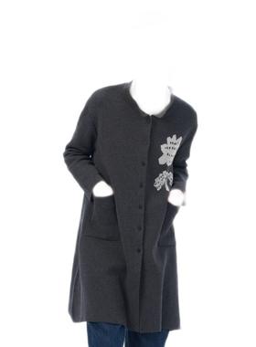 斯琴2024春专柜正品深灰色纯棉立领单排扣针织开衫外套 BDCB00917