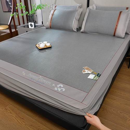 新款绣球草本加厚（床笠款）清凉席凉席藤席冰丝席软席三件套