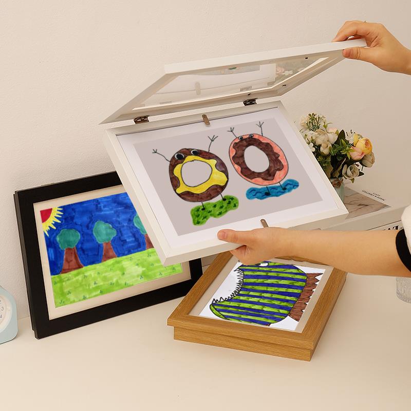 儿童画收纳画框磁吸翻盖存储A4A3画纸奖状幼儿园作品展示8K相框