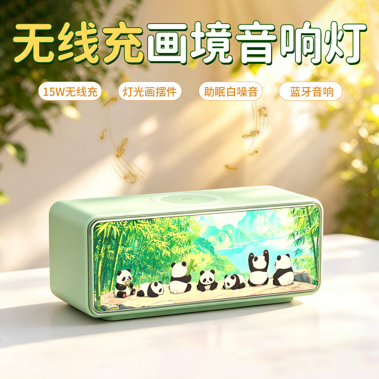 熊猫文创画境白噪音蓝牙音箱桌面摆件无线充电小夜灯家用创意礼品