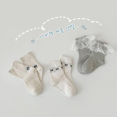 Q24155儿童袜子秋冬韩系蕾丝花边女童中筒棉袜甜美蝴蝶结女宝袜子
