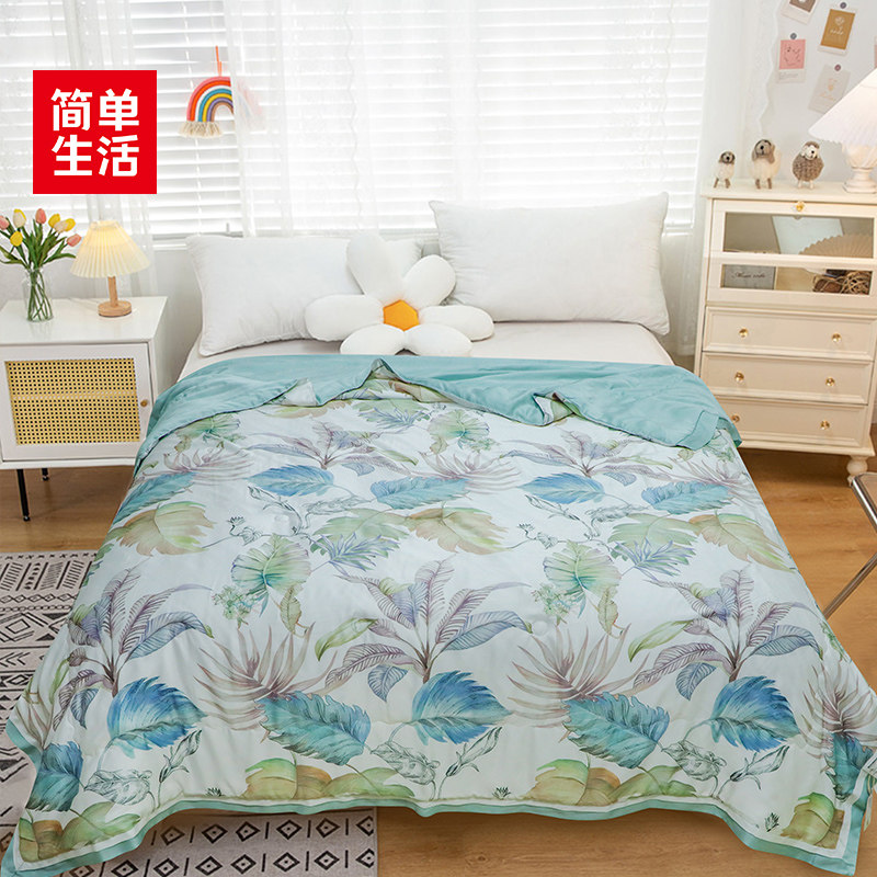 简单生活夏被 臻品天丝印花桑蚕丝夏凉被 可水洗100蚕丝被9851