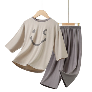 大码儿童睡衣夏男童女孩空调服冰丝棉大童亲子短袖青少年家居套装