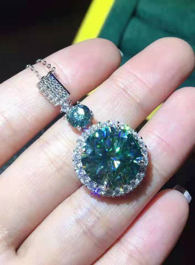 蓝绿色吊坠主石14mm八心八箭切工