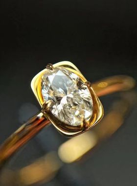 镀银复古方框甜美风椭圆形锆石戒指轻奢欧美蛋形小众设计戒指