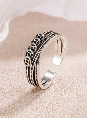 新款五帝钱国潮风小众设计复古戒