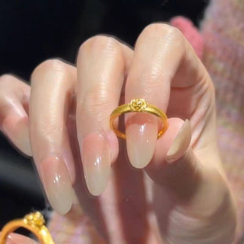 新款金色珠边玫瑰花戒指女高级感