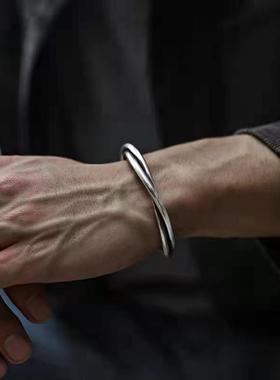 925镀银泰国手工扭线手镯男潮复