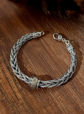 新款复古编织狐尾麻绳手链可转动