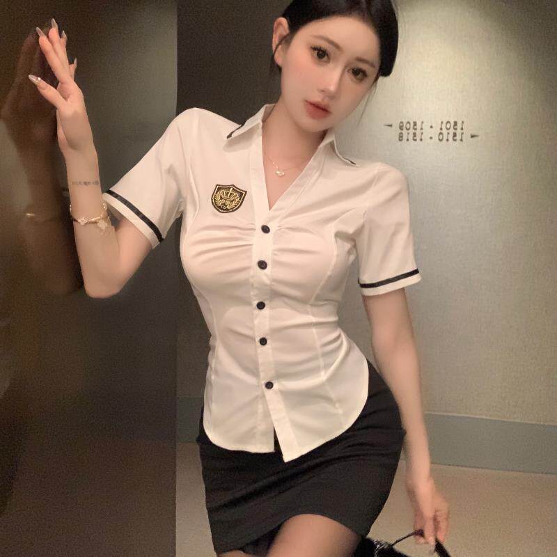 英伦学院风制服套装职业装短袖衬衫包臀裙性感时尚工作服两件套