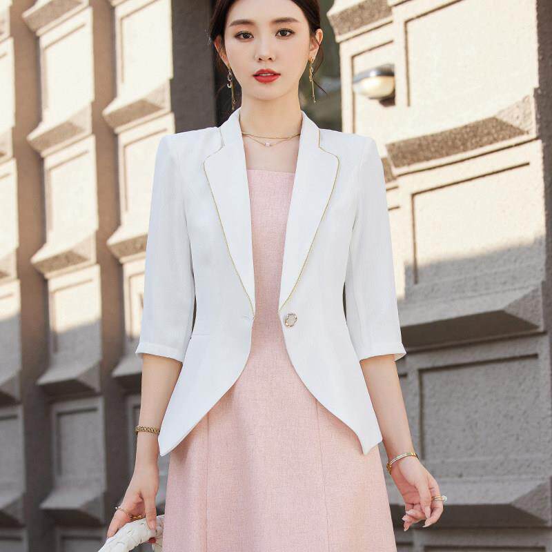 小西装外套女2026新款春夏季休闲百搭纯色洋装中袖薄款西服套裙