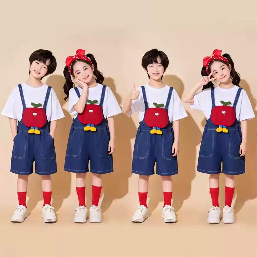 六一儿童啦啦队演出服舞蹈合唱小学生幼儿园可爱背带裤套装表演服