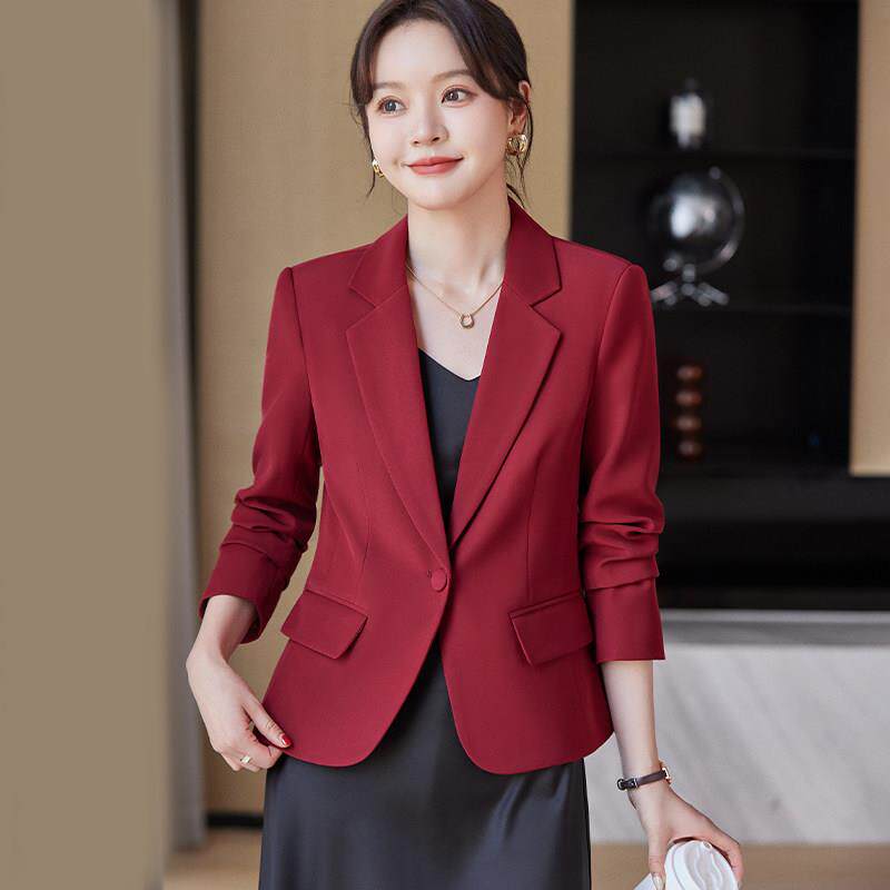 红色西装外套女春秋2025新款高级感气质小个子百搭短款小西服上衣