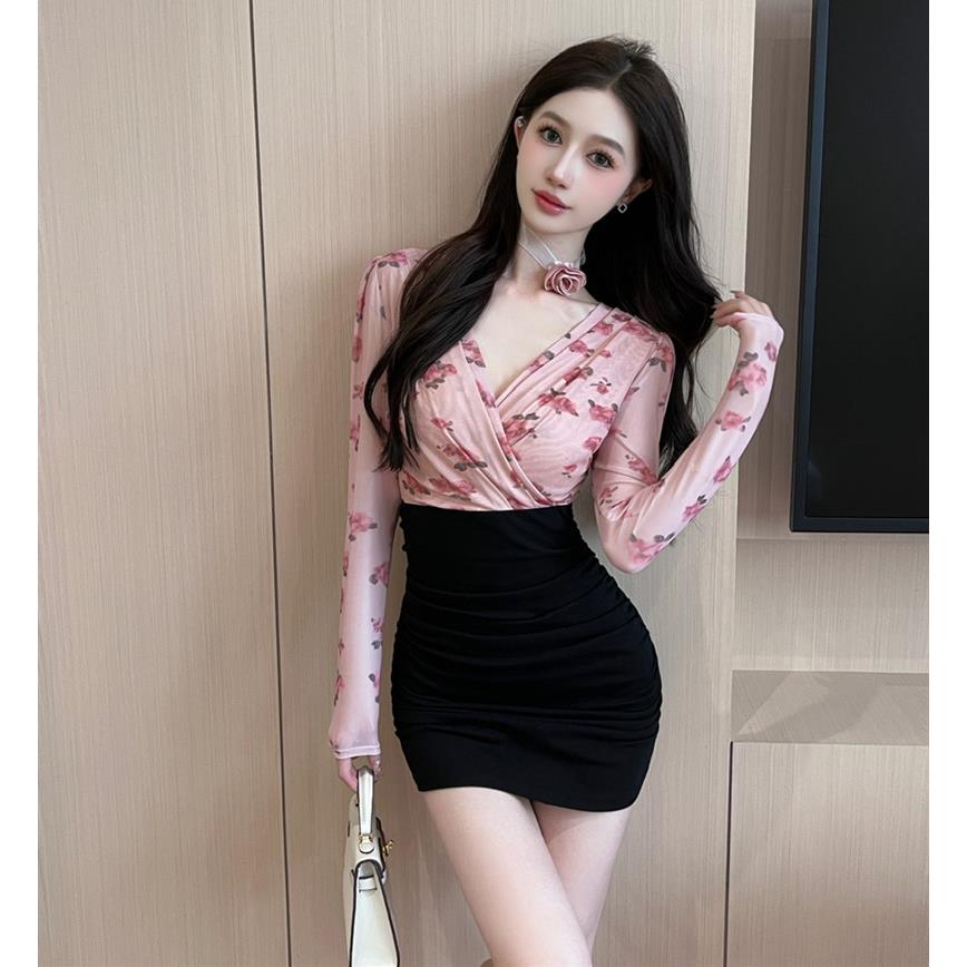夜场上班工作服足疗女技师衣服性感女装气质长袖显瘦包臀连衣裙