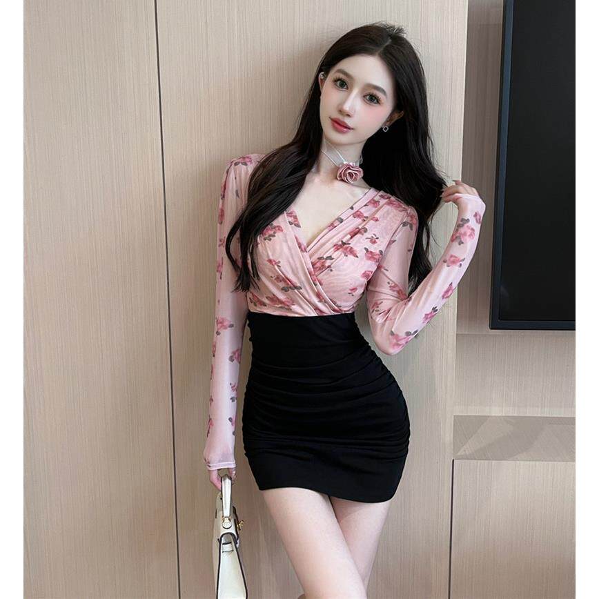 夜场上班工作服足疗女技师衣服性感女装气质长袖显瘦包臀连衣裙