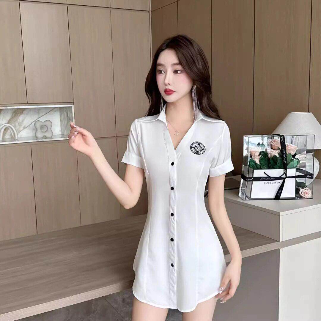 洗浴衬衫裙足浴工作服夏性感桑拿足疗女技师衣服夜总会衬衫式洋装