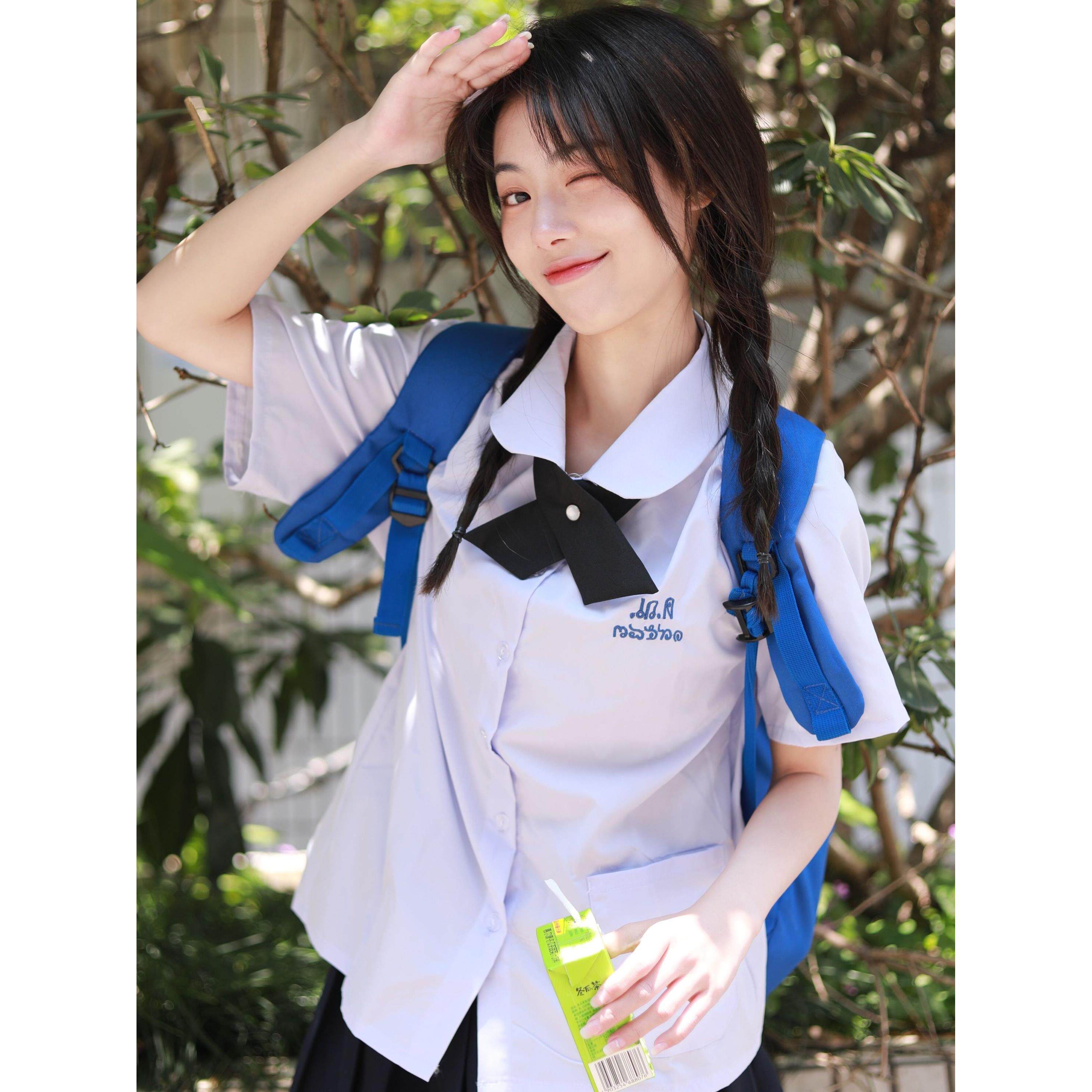 校服女学院风衬衫裙子泰式校服泰式纳米全套中学生毕业班制服套装