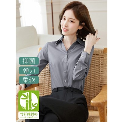 灰色衬衫女长袖新款通勤高级职业装酒店经理售楼部销售员工作服