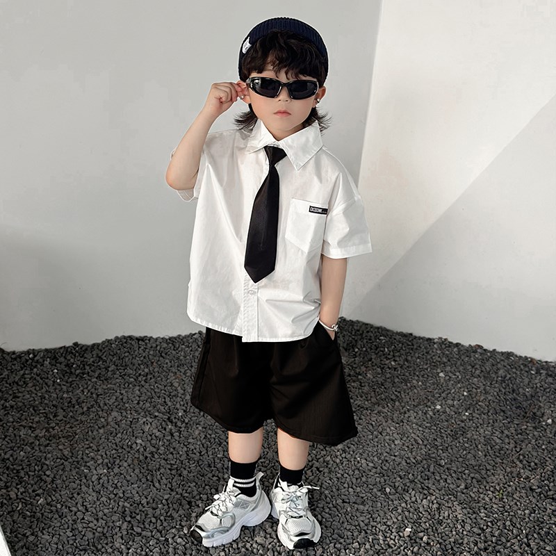 男童夏装套装2025新款潮帅气时髦儿童小西装幼儿园毕业照礼服正装