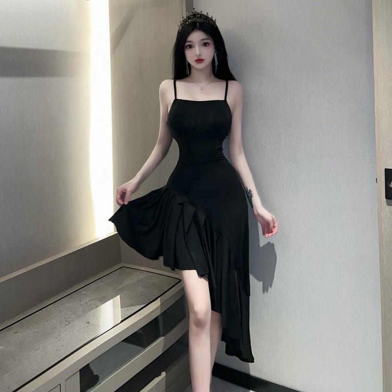 夜店女装辣妹荷叶边吊带礼服连衣裙女夜场足浴按摩桑拿技师工作服