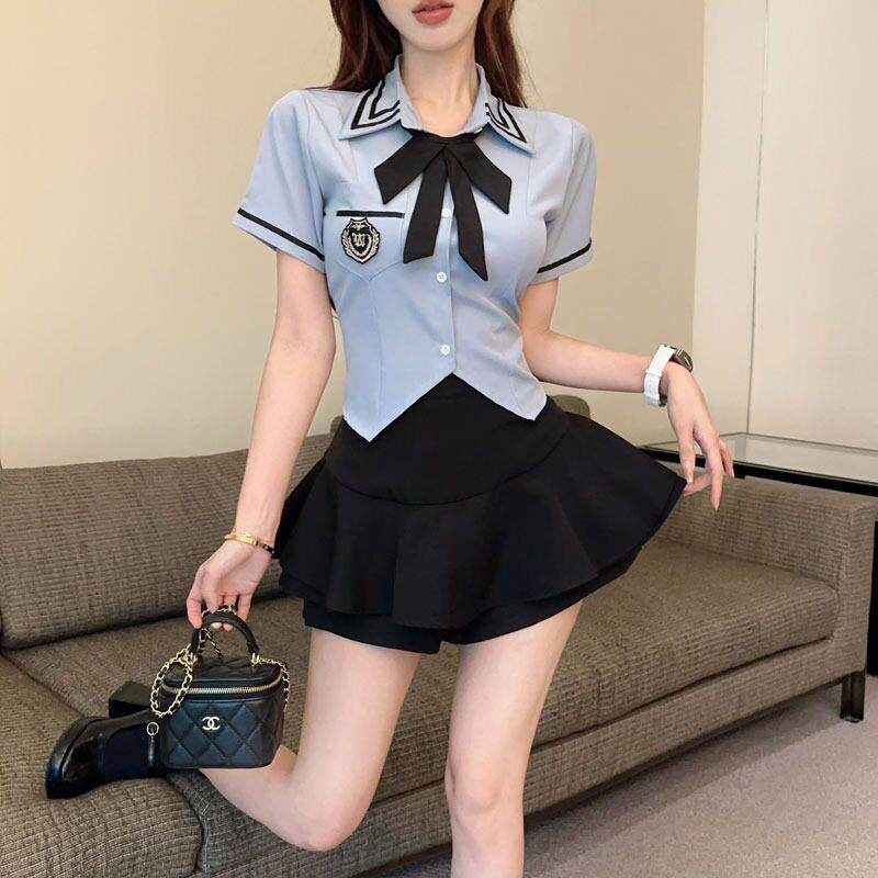 日式学院风制服套装美容师养生会所足浴工作服技师两件套夏季潮