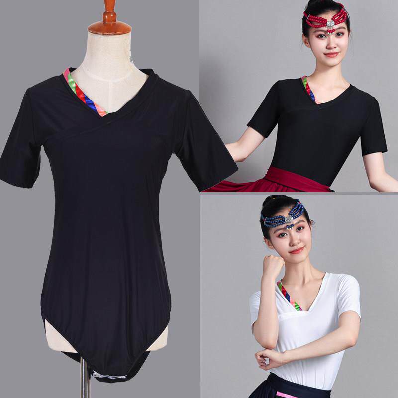 藏族连裆上衣女藏族连体练功服中袖蒙古成人舞蹈演出服藏式广场舞