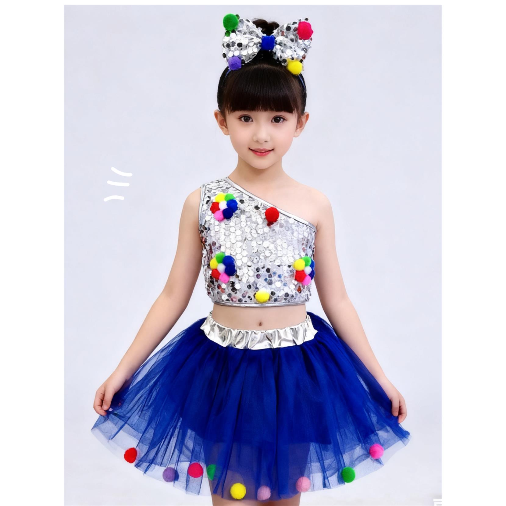 可爱儿童演出服幼儿园爵士舞蹈表演服装女童现代舞亮片公主蓬蓬裙