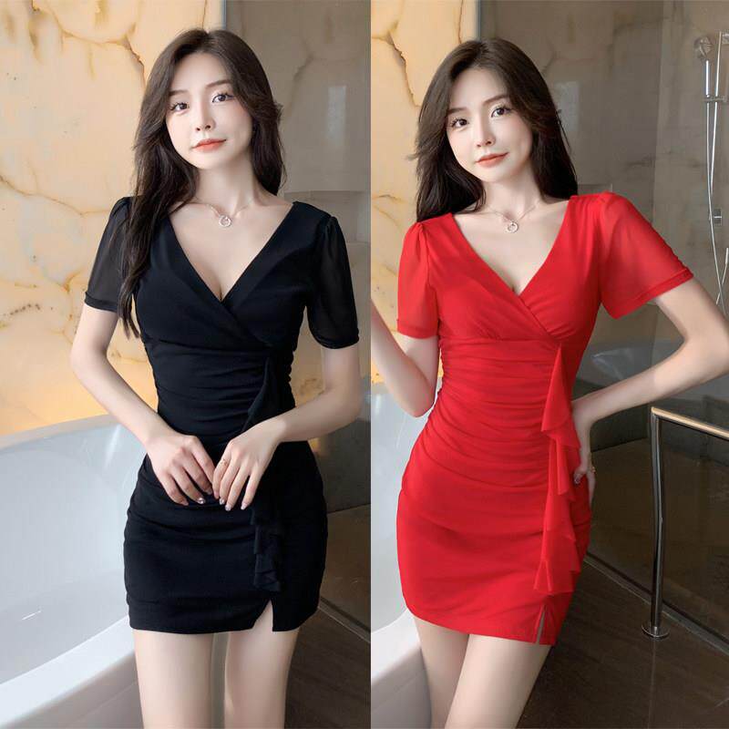 夜店女装桑拿短裙遮肚显瘦足疗技师工作服按摩足浴性感连衣裙夏