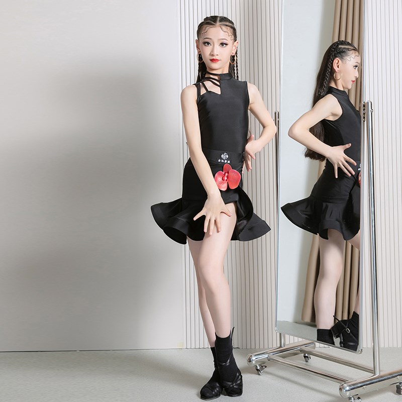 儿童拉丁练功表演训练服少儿新款女童拉丁裙演出高级感舞蹈练习服