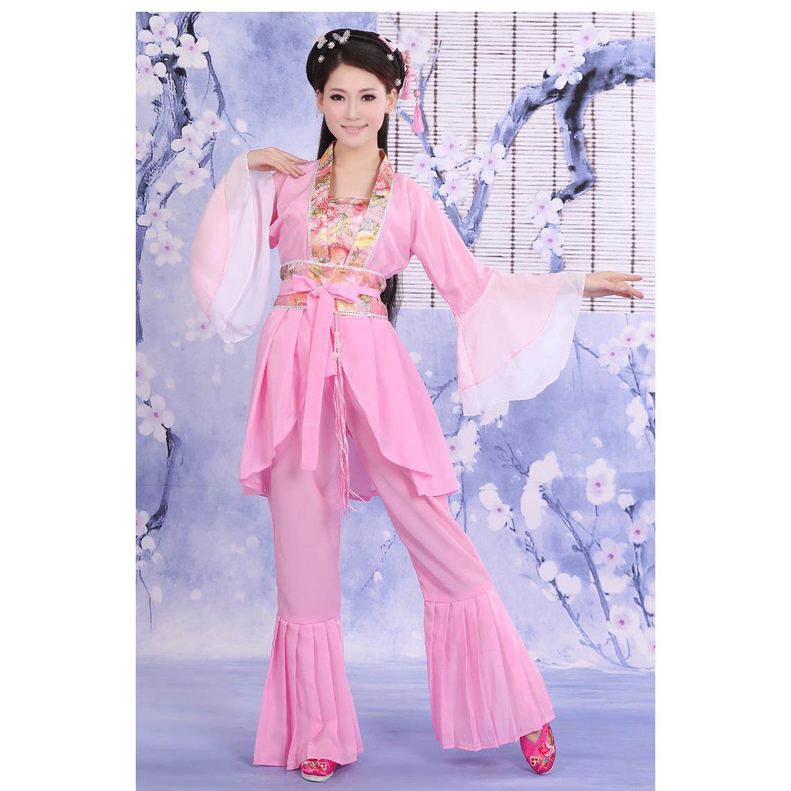 清风舞悦古装仙女服装舞台表演用民族舞蹈扇子服天蓝绿黄色可选