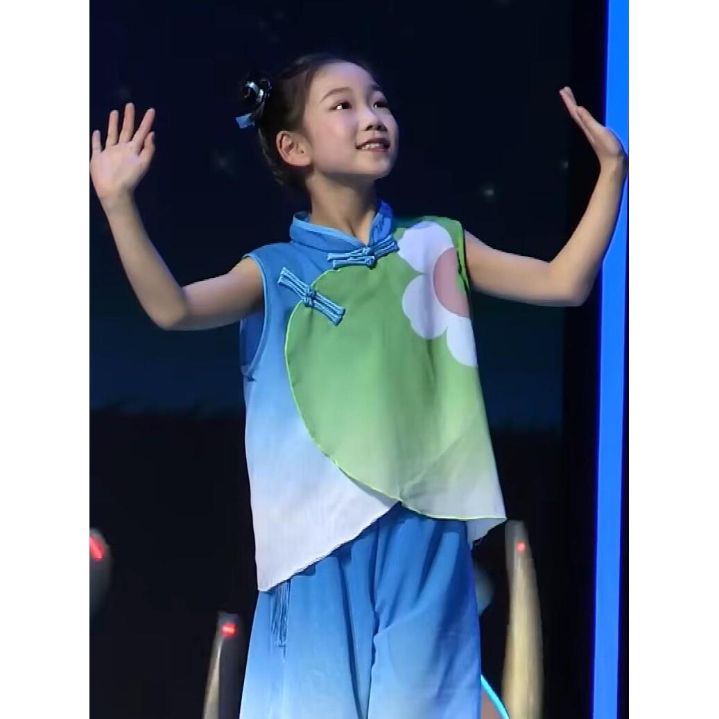 儿童表演服装儿童夏夜舞蹈表演服装女孩民族扇舞服装中国风