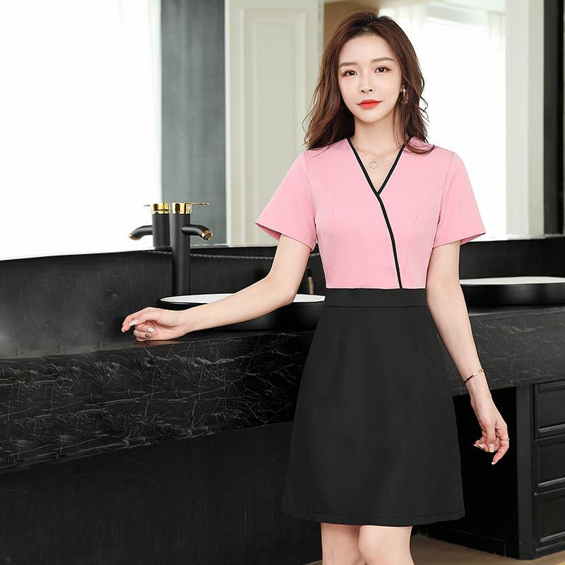 美容师工作服女高端春夏时尚气质养生馆足浴技师美容院连衣裙