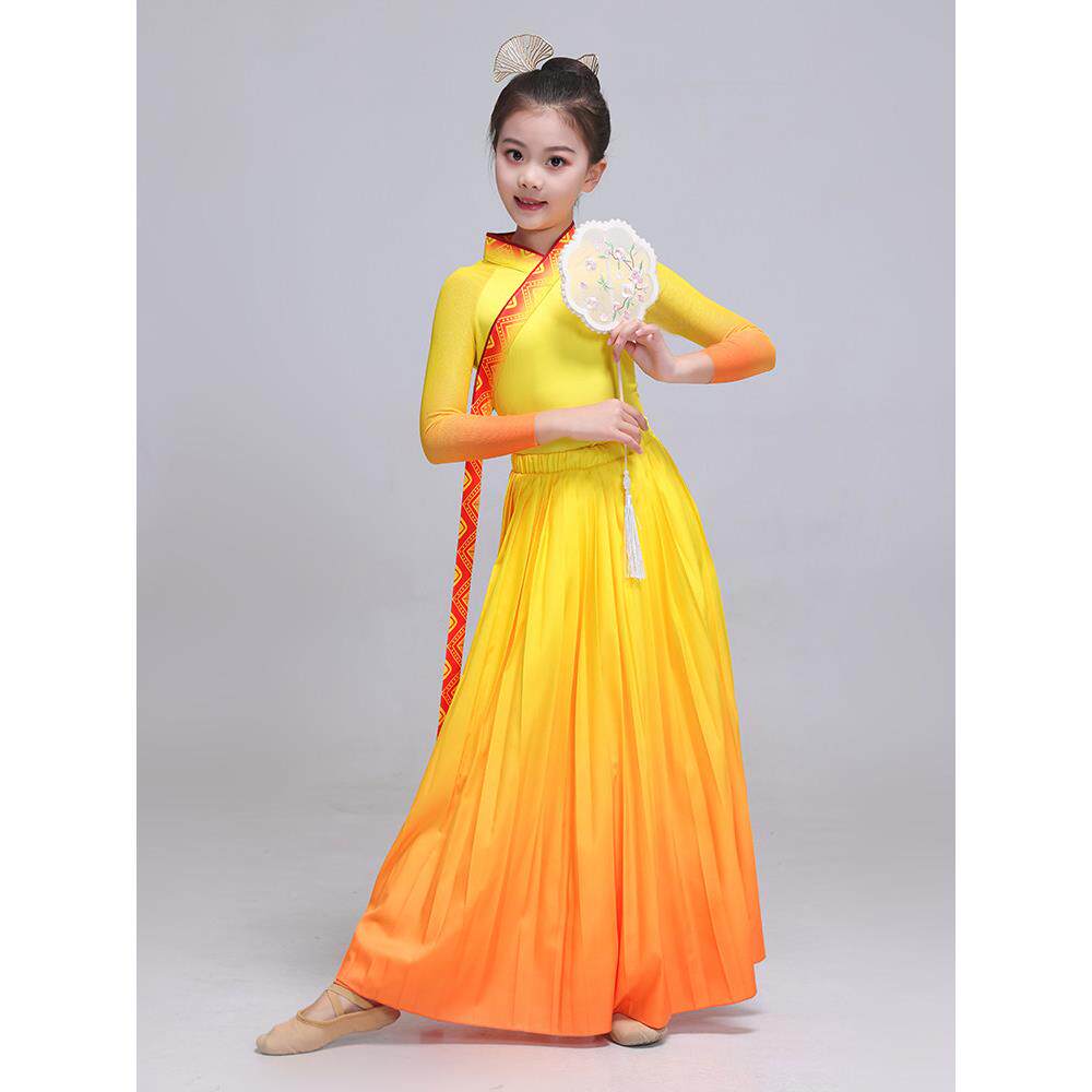 来自银杏不会被欺负秋季合唱团女子长裙儿童优雅现代扇子舞服装广