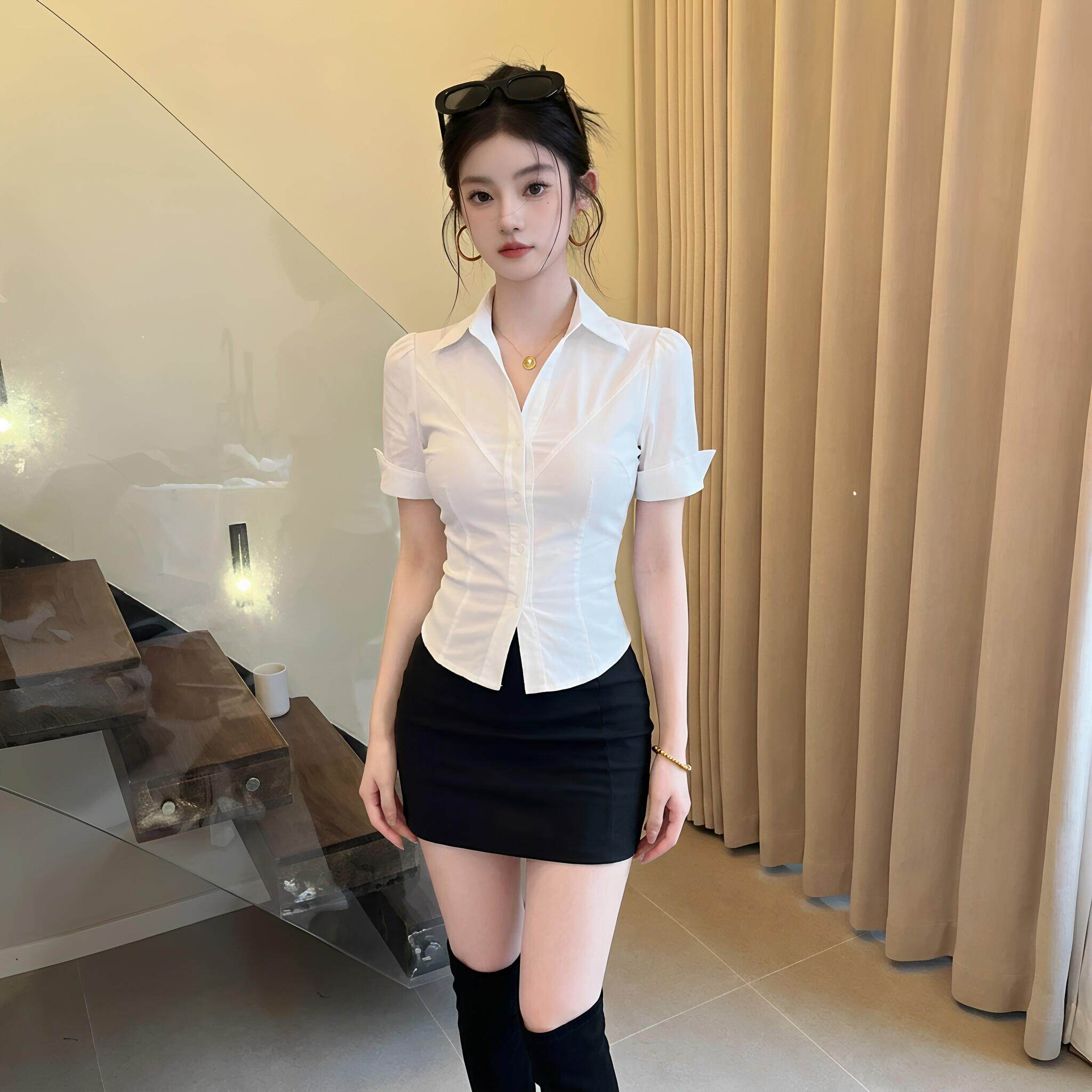 夜总店性感连衣裙减龄白衬衫包臀裙柔式足浴技师工作服修身型