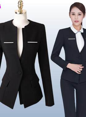 春秋无领职业西装外套女长袖正装套装保险珠宝酒店工作服空姐制服