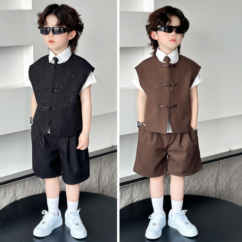 新国中式男童礼服套装夏季薄款儿童西装中风小男孩主持人演出服装