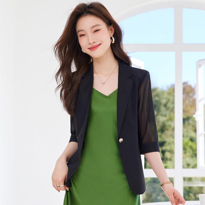 黑色西装外套女夏季薄款2026新款小个子五分袖气质休闲西服套装裙