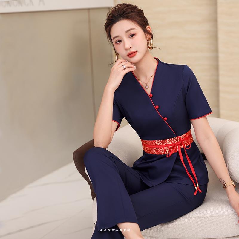 男女同款足疗师工作服涤纶材质足浴服装天蓝色按摩师制服
