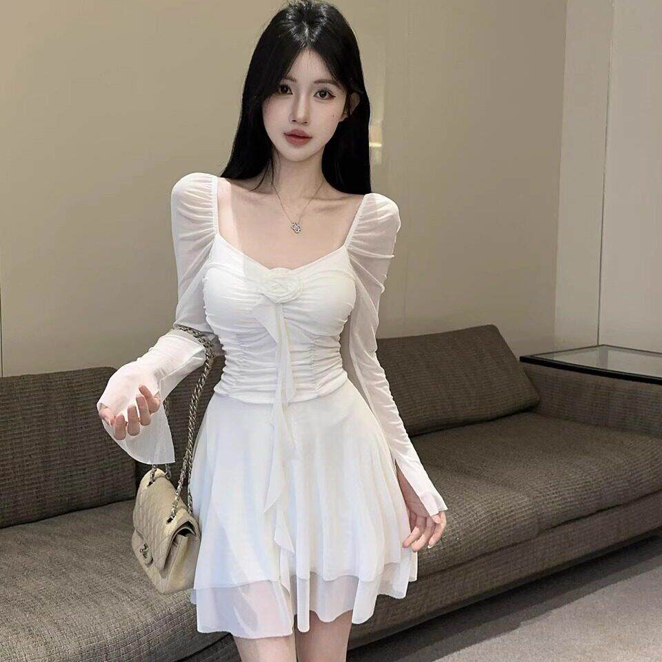 纯欲性感黑色网纱连衣裙女春秋小个子穿搭高级感气质修身收腰短裙