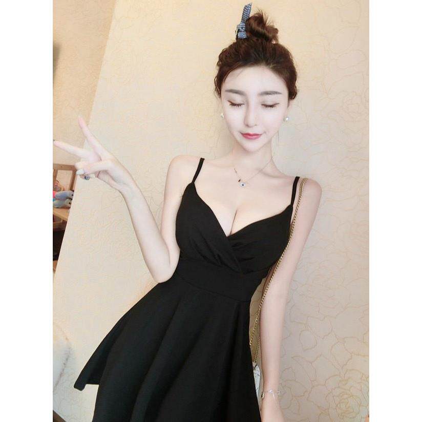夜总会性感连衣裙女性低胸按摩足浴技师工作服覆盖腹部瘦身看吊带