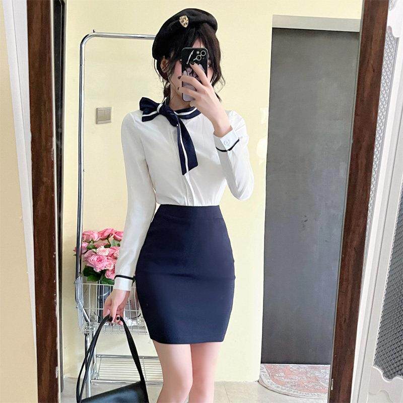 长袖白衬衫女2025新款春秋衬衣南航空姐职业套装包裙前台接待工装