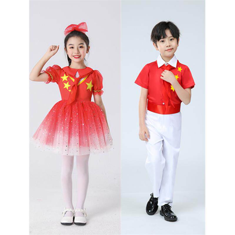 儿童演出服中小学生红领巾公主纱裙合唱服幼儿童心向党舞蹈表演服图片