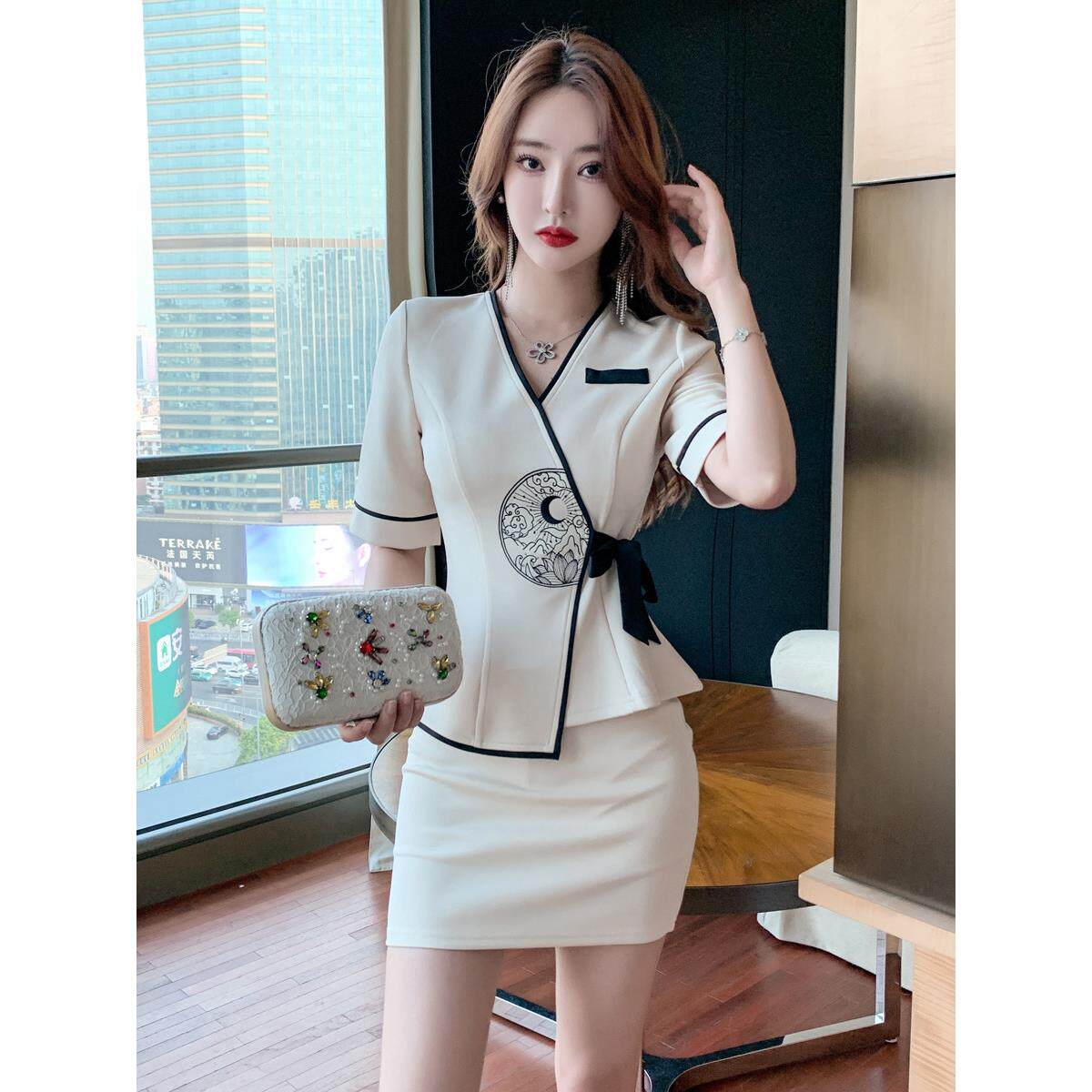 洗脚城市足管技师服装中国风健康教师工作服优雅修身优雅足浴和足