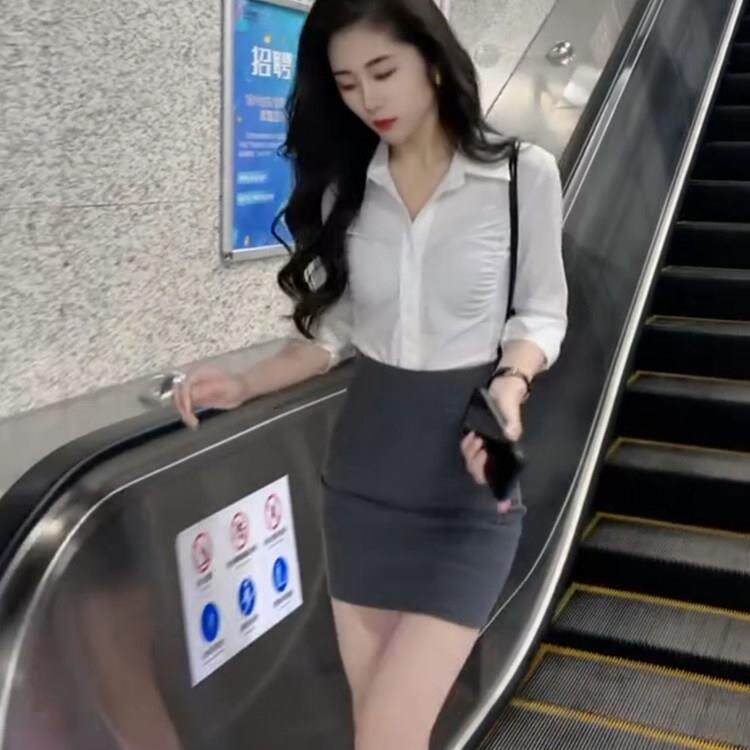 御姐风白衬衫女长袖修身性感秘书职业包臀裙子套装通勤工作服