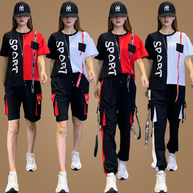 曳步舞蹈演出服夏季新款短袖运动广场舞蹈服装套装跳舞衣工装裤女