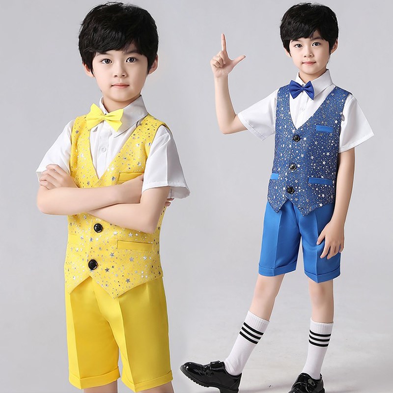 吉他演出服男童男孩演讲服装比赛口才朗诵儿童表演jk夏季衬衫套装